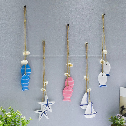 Hanging Decor Wooden Mediterranean Starfish Scallop Fish Pendants Home Ornaments