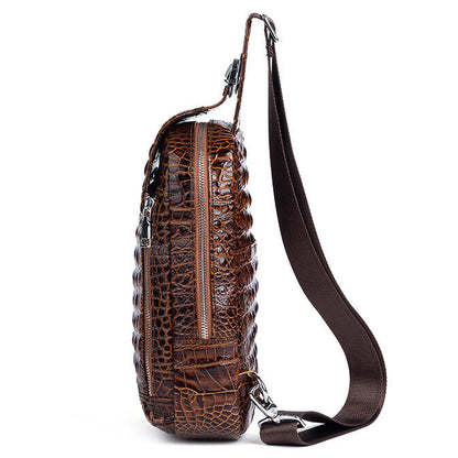 Sling Backpack Men's Genuine Leather Crocodile Crossbody Chest Bag Sport Daypack