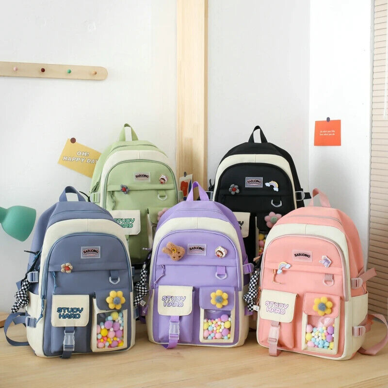 5pcs Sets Children's School Backpack Women's Bagpack Laptop Bag Students Totes
