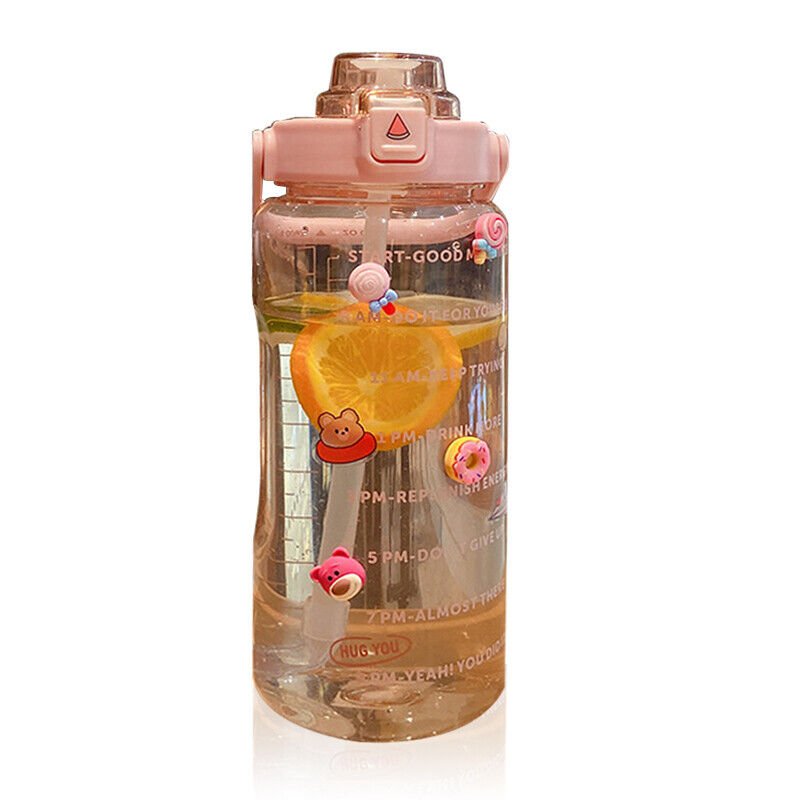 2L Sports Stickers Water Bottle Large Capacity Straw Gradient Fitness Water Cup