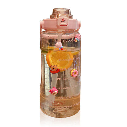 2L Sports Stickers Water Bottle Large Capacity Straw Gradient Fitness Water Cup