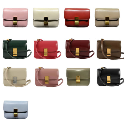 20/24cm Real Leather Small Flap Purse Clutch Box Shoulder Bag Crossbody Handbag