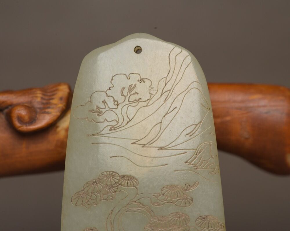 Chinese Natural Hetian Jade Carved Laughing Buddha Statue Good Luck Pendant Rare