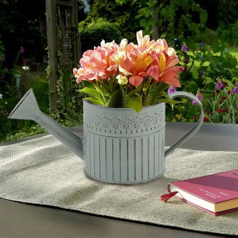 Flowers Vase Metal Vintage Jug Bucket Galvanize Handle Shabby Chic Farmhouse Can