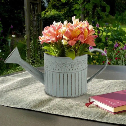 Flowers Vase Metal Vintage Jug Bucket Galvanize Handle Shabby Chic Farmhouse Can