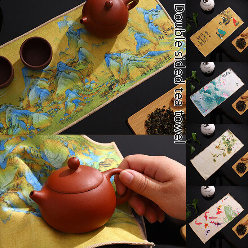 Painted Chinese Style Thick Tea Towel Super Absorbent Tea Cleaning Set Cup Mat.