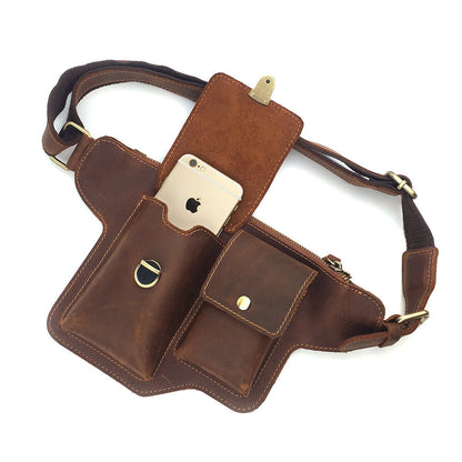Men Real Leather Bum Waist Belt Bag Fanny Pack Sports Travel Running Pouch