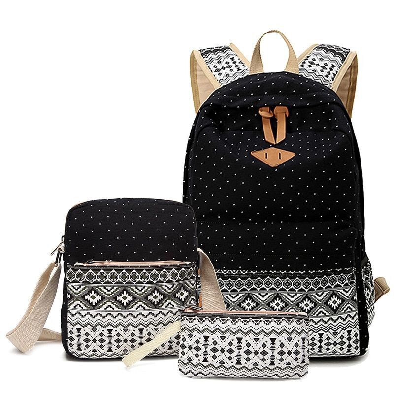 Canvas Printing Backpack School Bag Cute Black Polyester Purse Gray/Black/Purple