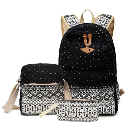 Canvas Printing Backpack School Bag Cute Black Polyester Purse Gray/Black/Purple