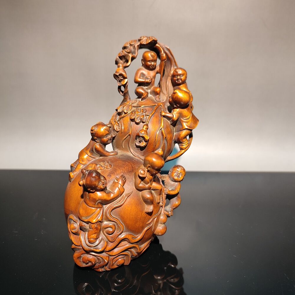 china boxwood wooden antique doll wood carving children statue home decor rare