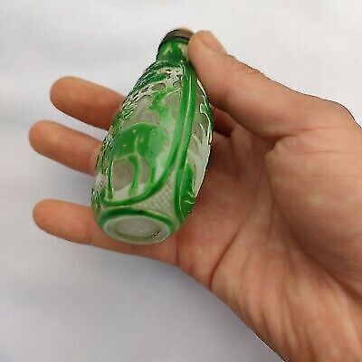 vintage chinese peking glass snuff bottle Crane Statue Heron bird bat fu collect