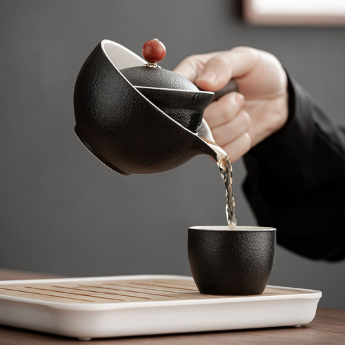 Ceramic Teapot with Wooden Side-handle Pot Household Kung Fu Pottery Teaware