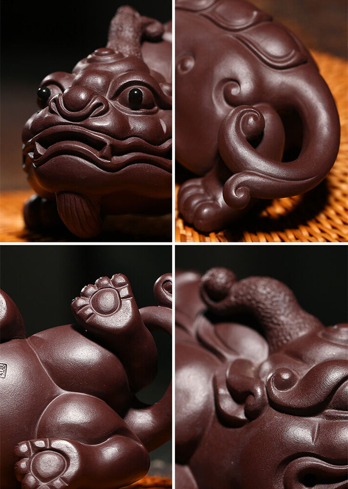 Handmade Tea Pet Yixing Zisha Purple Grit Clay Mascot Statue Wealth Bring China