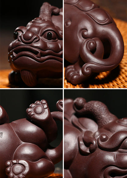 Handmade Tea Pet Yixing Zisha Purple Grit Clay Mascot Statue Wealth Bring China
