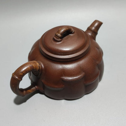 Vintage Chinese Yixing Purple Clay Teapot Zisha Ceramic Bamboo Teaware Collector