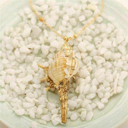 Natural Conch Seashell Necklace Mermaid Jewelry Beach Nautical Gold