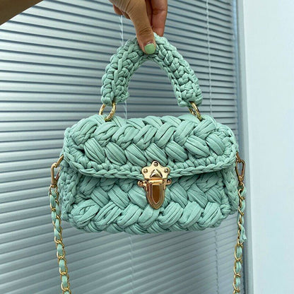 Knitting Bag Woolen Yarn Handmade Woven Handbag Square Crochet Purse 18*5*13 CM