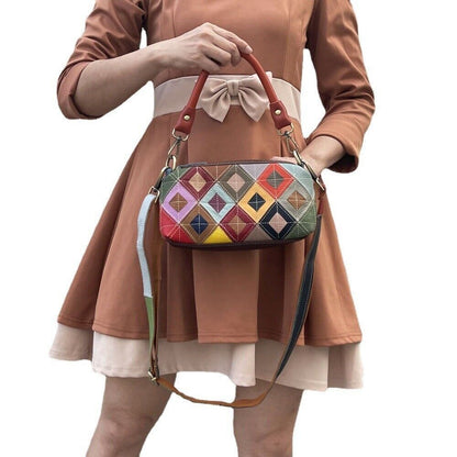 100% Genuine Leather Colorful Patchwork Underarm bag, Women's Shoulder Bag