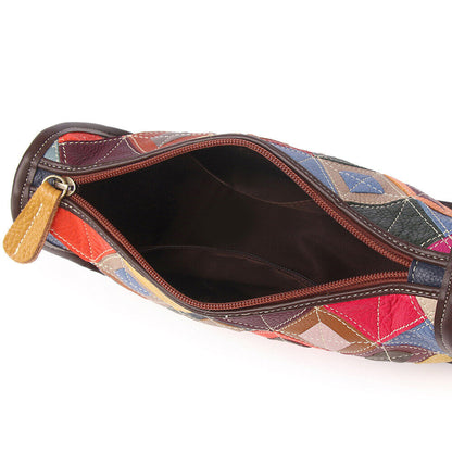 Real Leather Colorful (random) Patchwork Handbag Women's Tote Sling Shoulder Bag