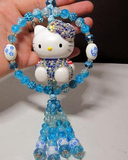 Handmade Cute Rhinestone Crystal Hello Kitty Pendant Purple Beading Car Decor