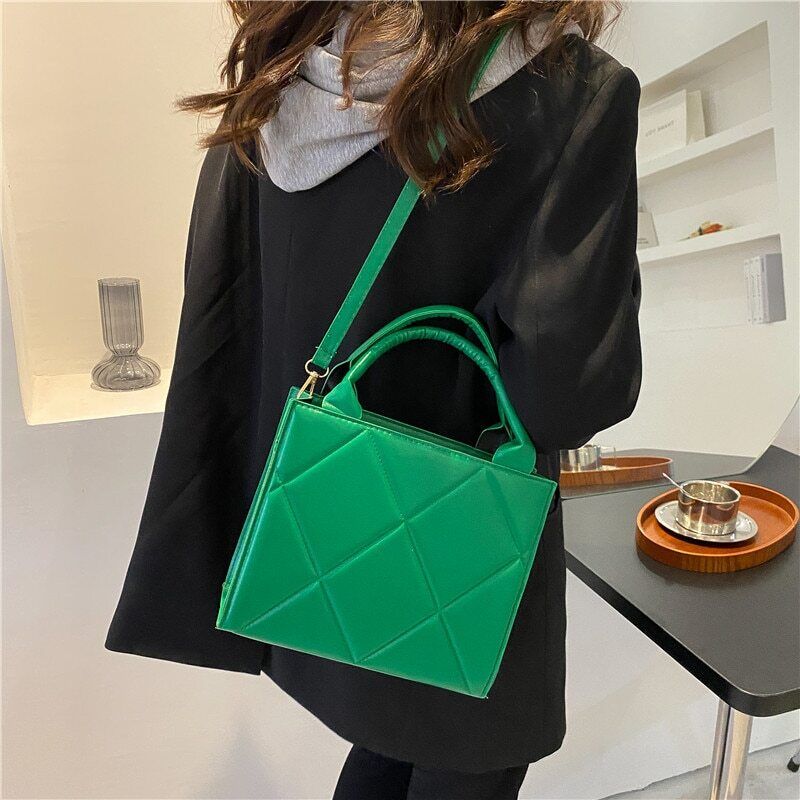Spring Women Shoulder Bag Plaid Pu Leather Crossbody Bags Ladies Handle Bag