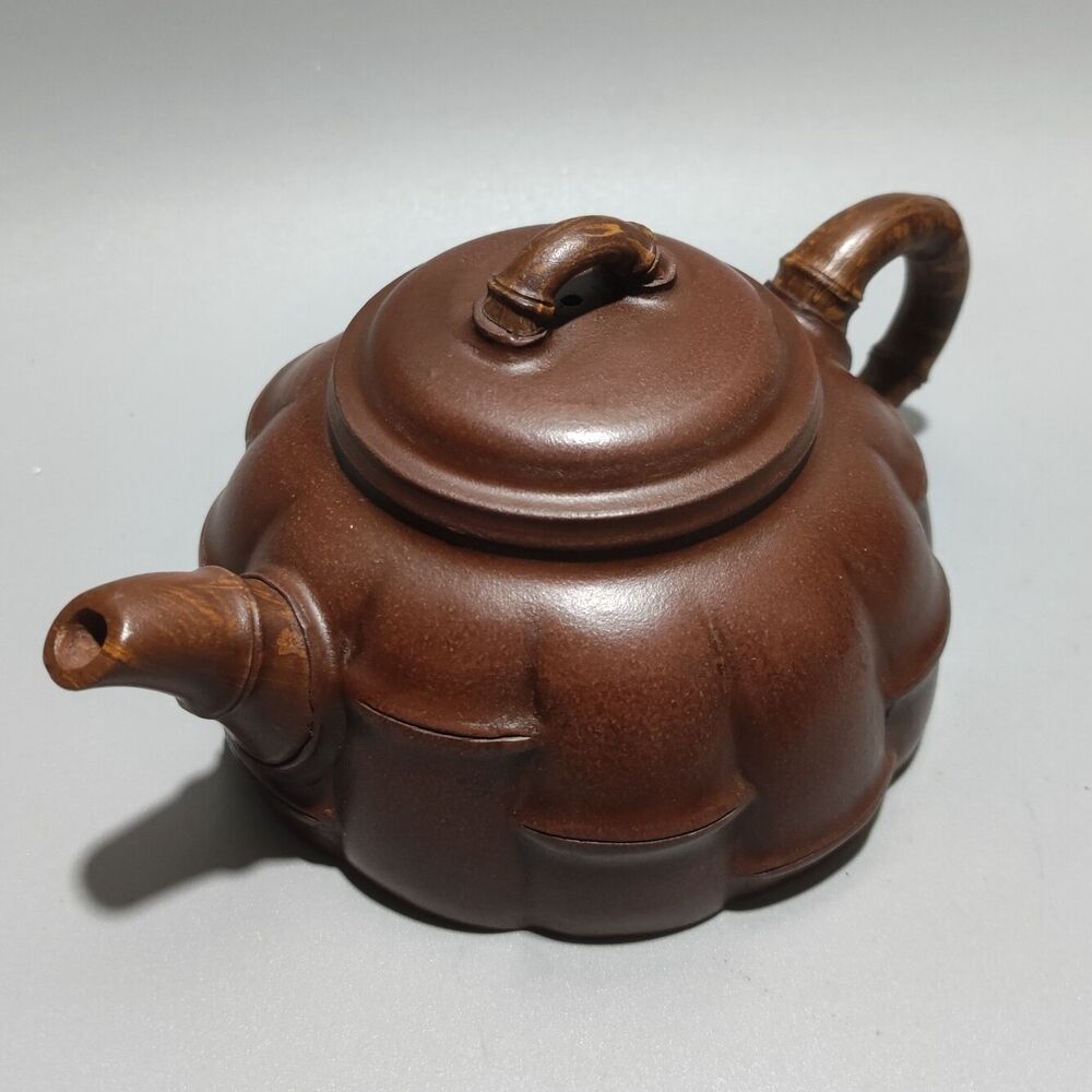 Vintage Chinese Yixing Purple Clay Teapot Zisha Ceramic Bamboo Teaware Collector