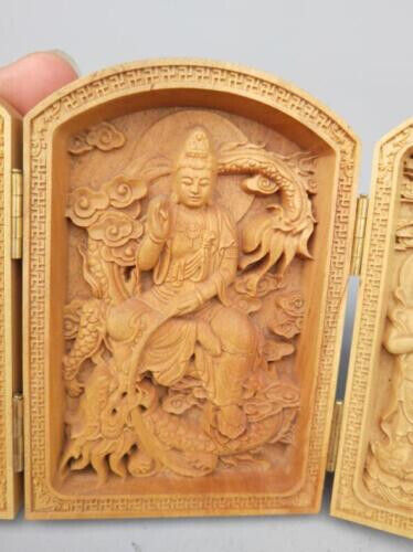 Chinese wood carving guanyin bodhisattva Buddha Riding dragon statue