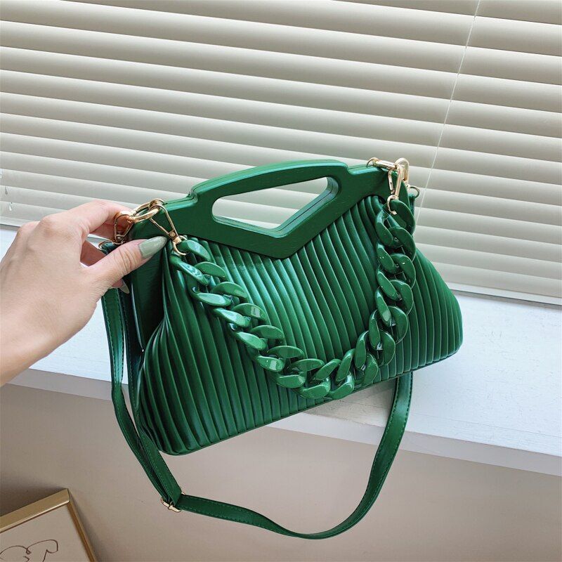 Triangle Handbag Pleated Shoulder Bag Clutch Purses Crossbody Bags 28*19*11 CM