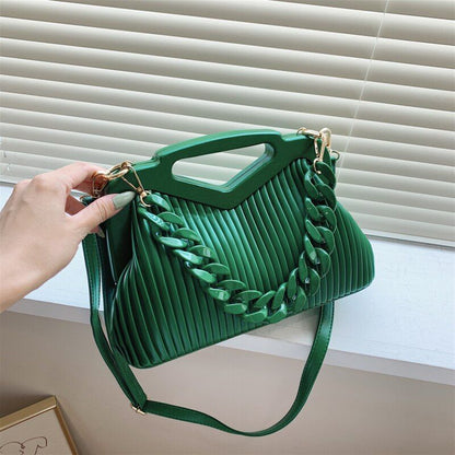 Triangle Handbag Pleated Shoulder Bag Clutch Purses Crossbody Bags 28*19*11 CM