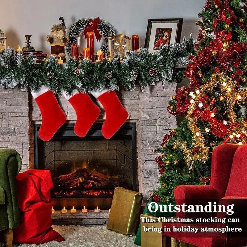 10PCS Red Christmas Stockings Christmas Holder Socks Home Gift Bags Holiday