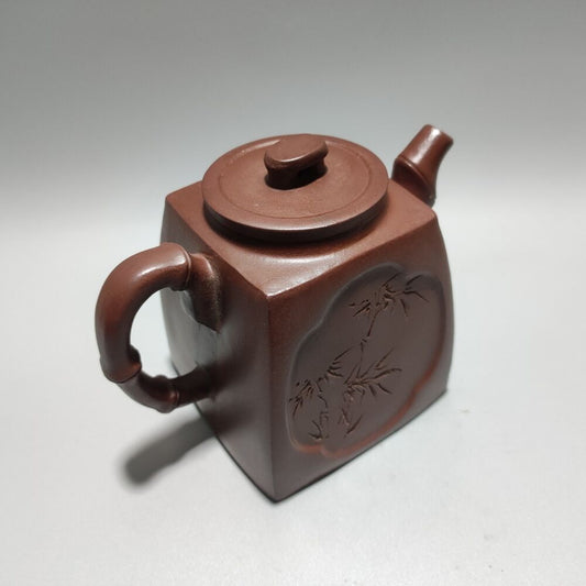Vintage Chinese Yixing Purple Clay Teapot Zisha Ceramic Carving Bamboo Teaware