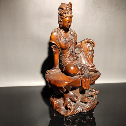 Chinese wooden statues for home decor boxwood carving wood buddha quan Kwan-yin
