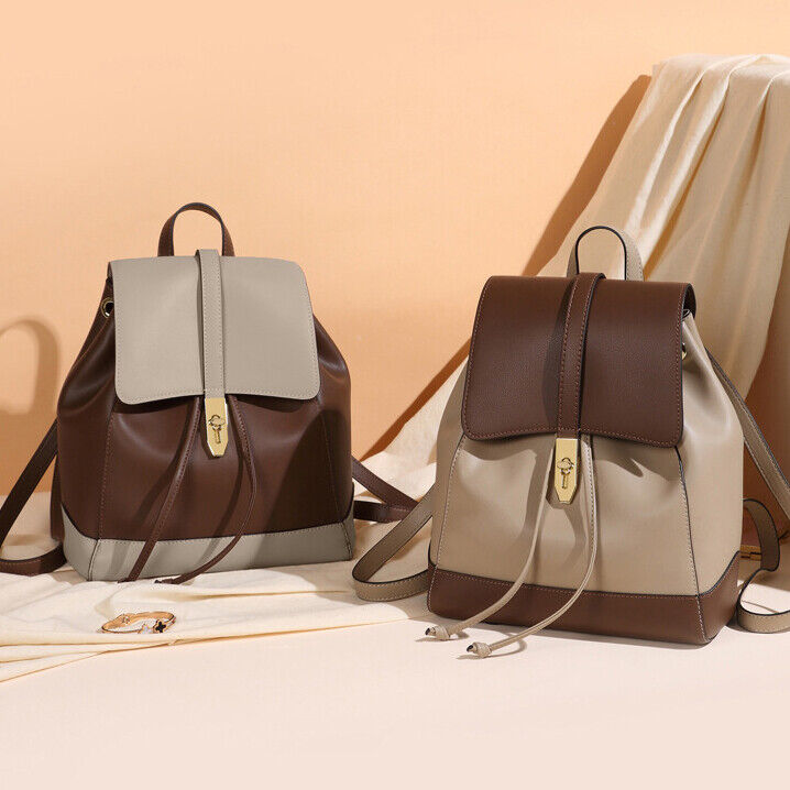 100% Genuine Leather Women's Drawstring Backpack Travel Bag Vintage Rucksack Bag