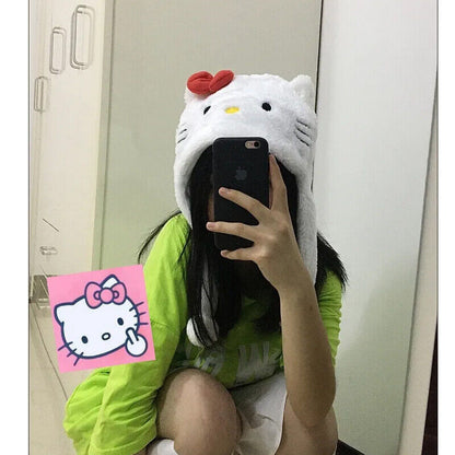 Kuromi Cinnamoroll Hello Kitty Plush Hat Girls Winter Warm Plush Hat Ear Cap NEW