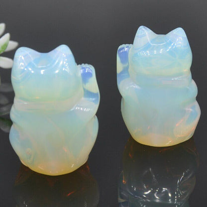 1pc Plutus Cat Statue Opalite Natural Stone Carved Healing Crystals Lucky