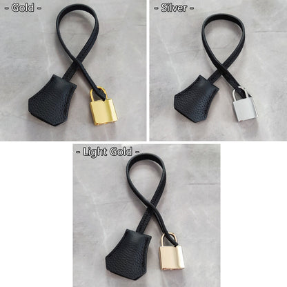 Real Cowhide Leather Clochette Bag Charm Gold/ Silver Padlock & Key for Handbags