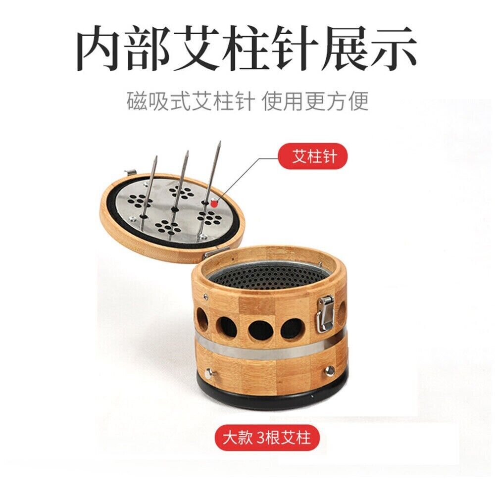 Dia 5" Bamboo moxibustion Box Bianstone Scraping Pot Warm Moxibustion Apparatus