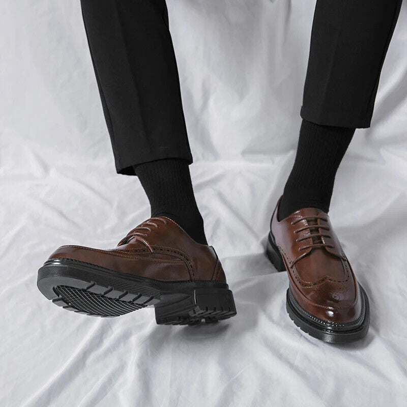 Men Shoes Business Dress Shoes All-Match Casual Shoes Brown Classic Block Shoe