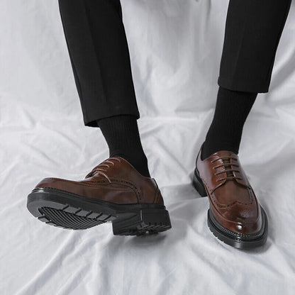 Men Shoes Business Dress Shoes All-Match Casual Shoes Brown Classic Block Shoe