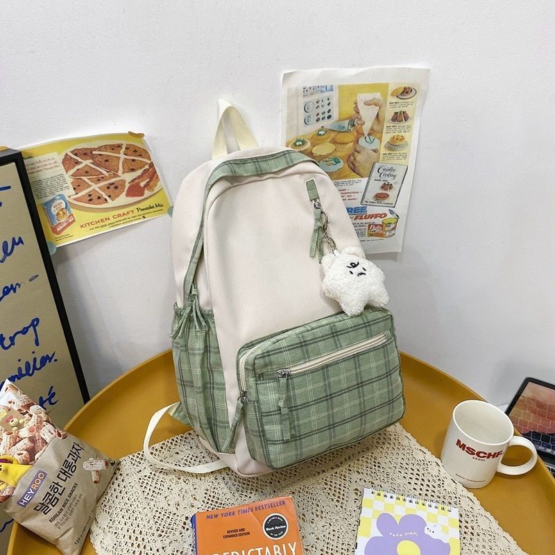 Plaid Backpack Small School Bag Shoulder Backpack Purse 28*12*39 CM Strap 44 CM