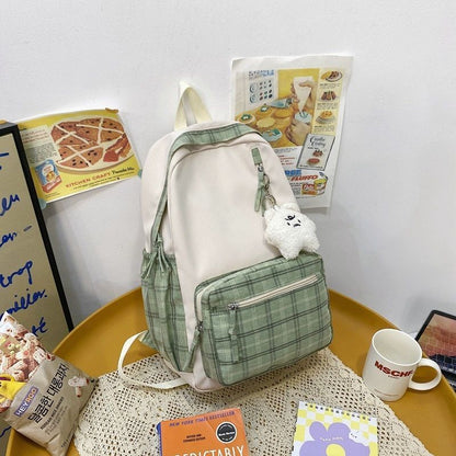 Plaid Backpack Small School Bag Shoulder Backpack Purse 28*12*39 CM Strap 44 CM