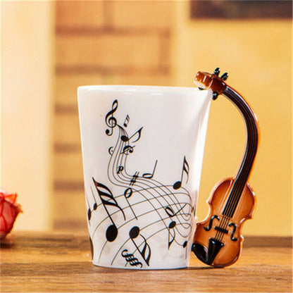 Music Violin Guitar Ceramic Drinkware Mug Coffee Tea Milk Stave Cups with Handle
