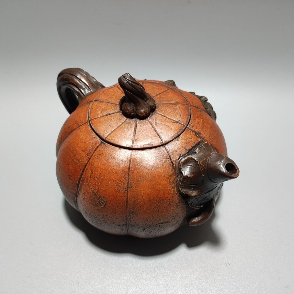 Vintage Chinese Yixing Purple Clay Teapot Zisha Handmade Ceramic Pumpkin Teaware