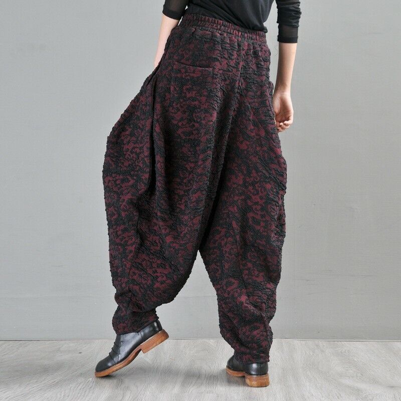 Ethnic Women Retro Jacquard Thick Bloomers Baggy Harem Pants Loose Fit Leisure L