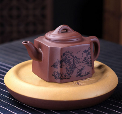 Yixing purple clay pot raw ore Purple mud manual Kung Fu tea set picturesque, co