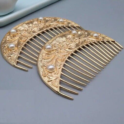 Women Hair Comb Plastic Golden Peony Pattern Classic Tang Style Fashion Headwear
