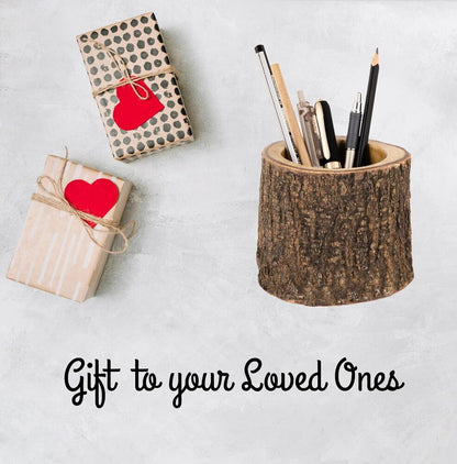 Rustic Wood Pencil Cup Pen Holder for Table Office Desktop Stationary Organizer