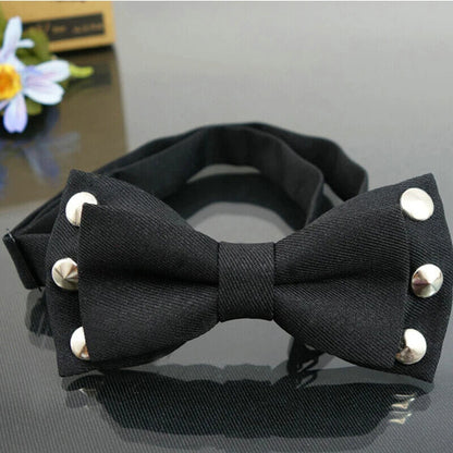 Men Fashion Neckties Cotton Black Punk Rivets Rock Style Bow Ties Hip Hop 12x6cm