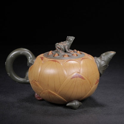 Vintage Chinese Yixing Purple Clay Teapot Zisha Ceremony Nice Frog Lotus Teaware