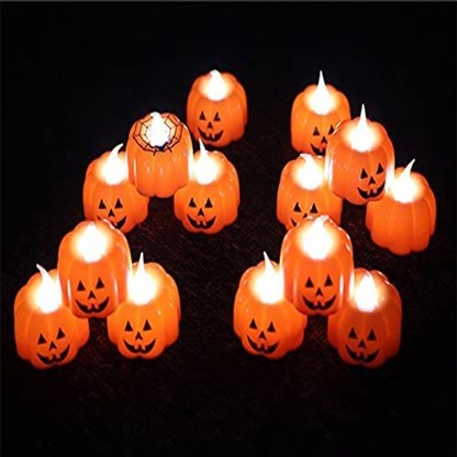 JHION 12 Pack Halloween Pumpkin Tealights, LED Lights Battery